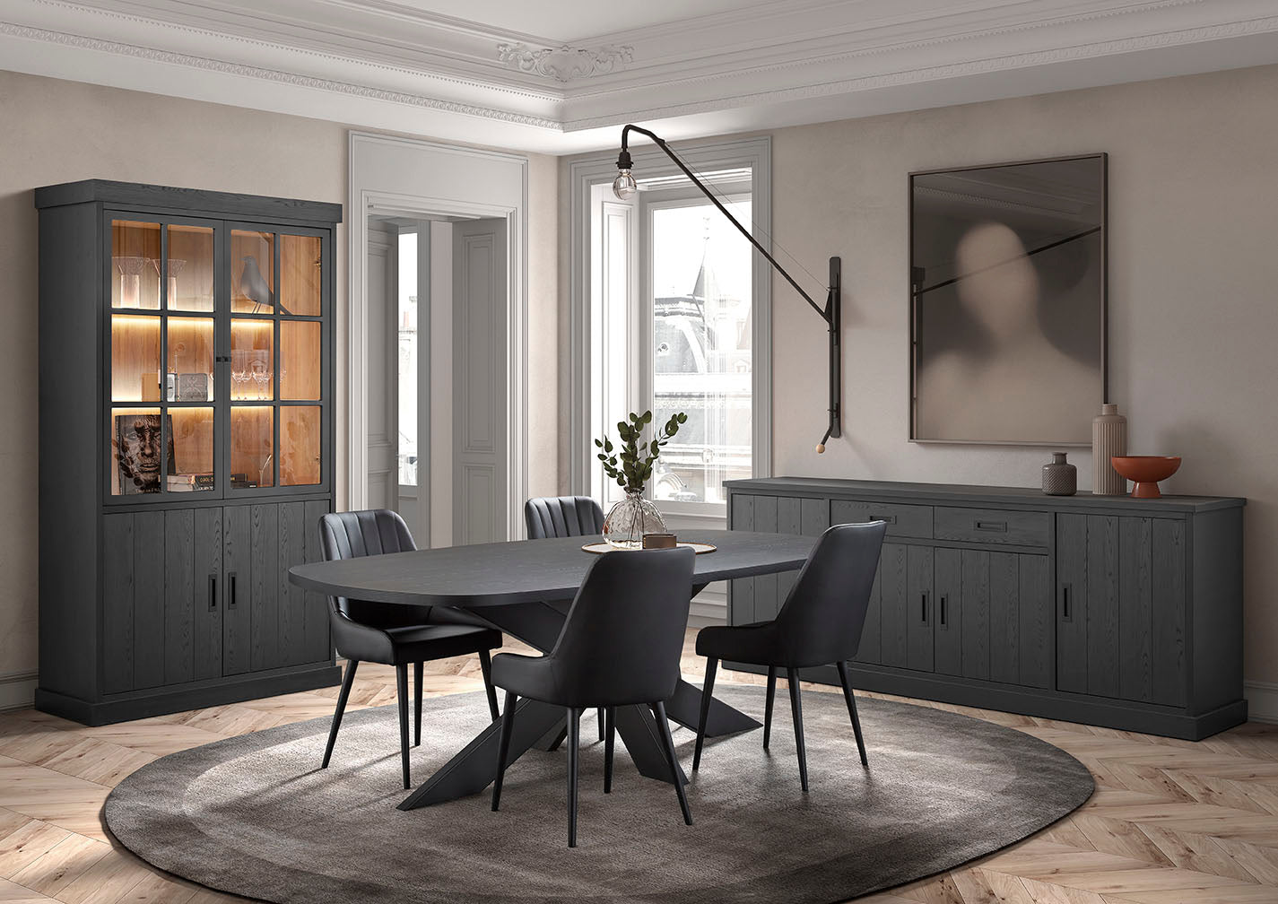 GBO - Ensemble de salle à manger Otto - Ensemble 3 pièces - Chêne Écarlate/Noir