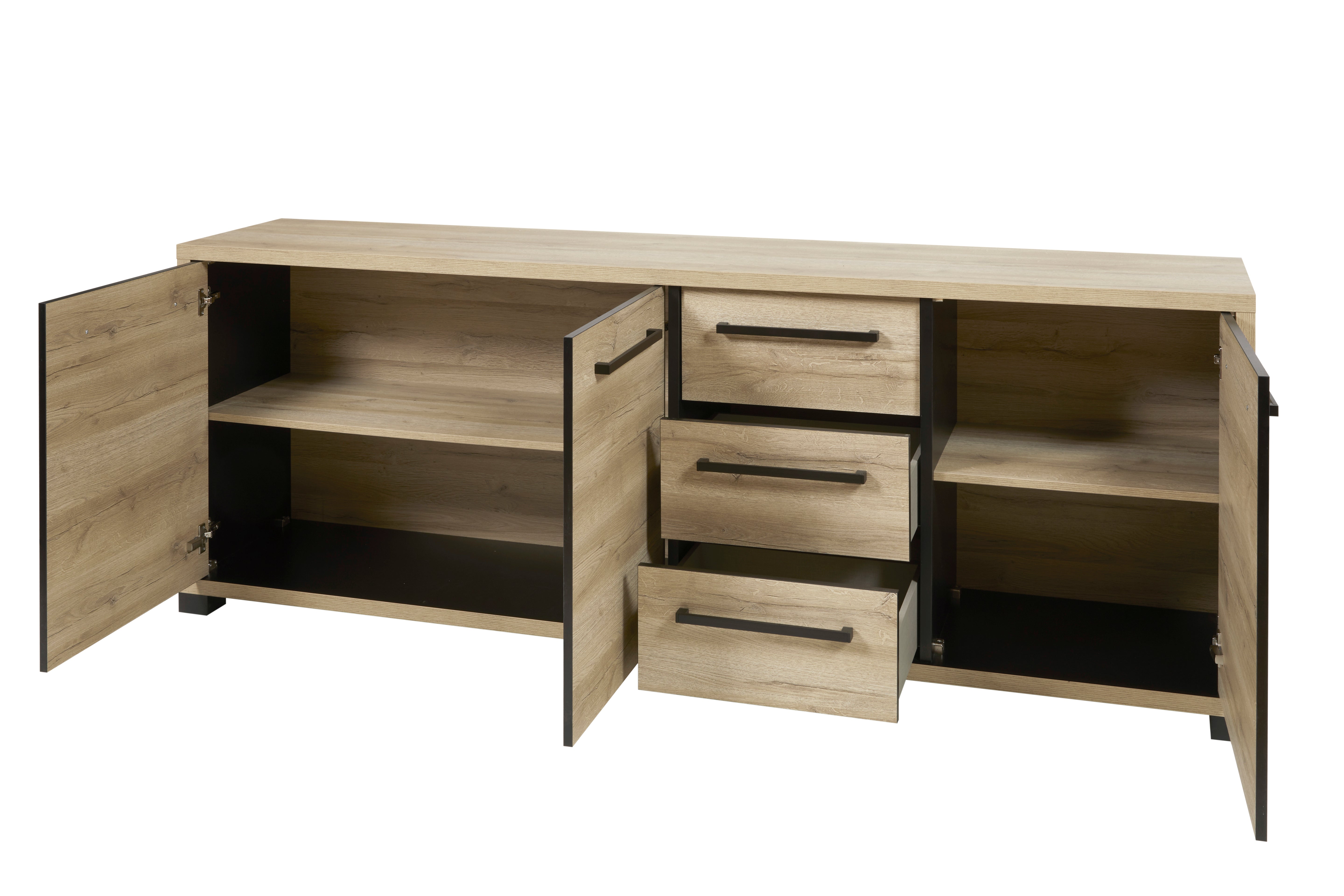 GBO - Dressoir Rico – 240 cm – Melamine, Arizona oak + nero