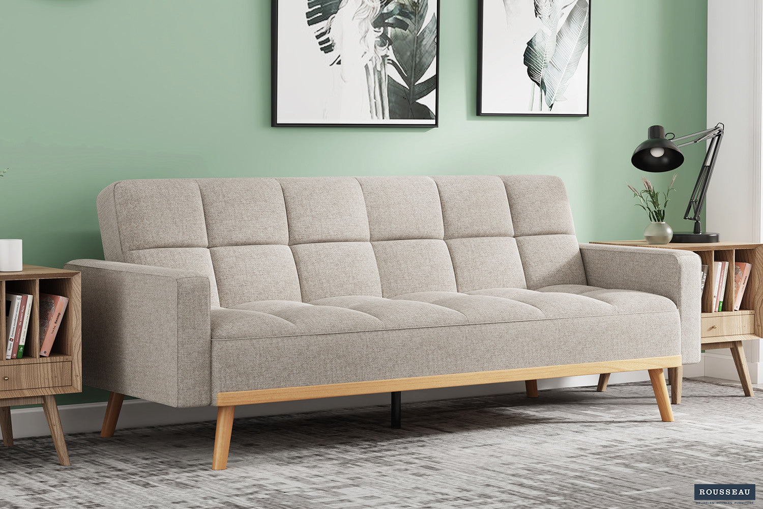 Rousseau - Canapé-lit Adana - Tissu beige – 214 x 84 cm