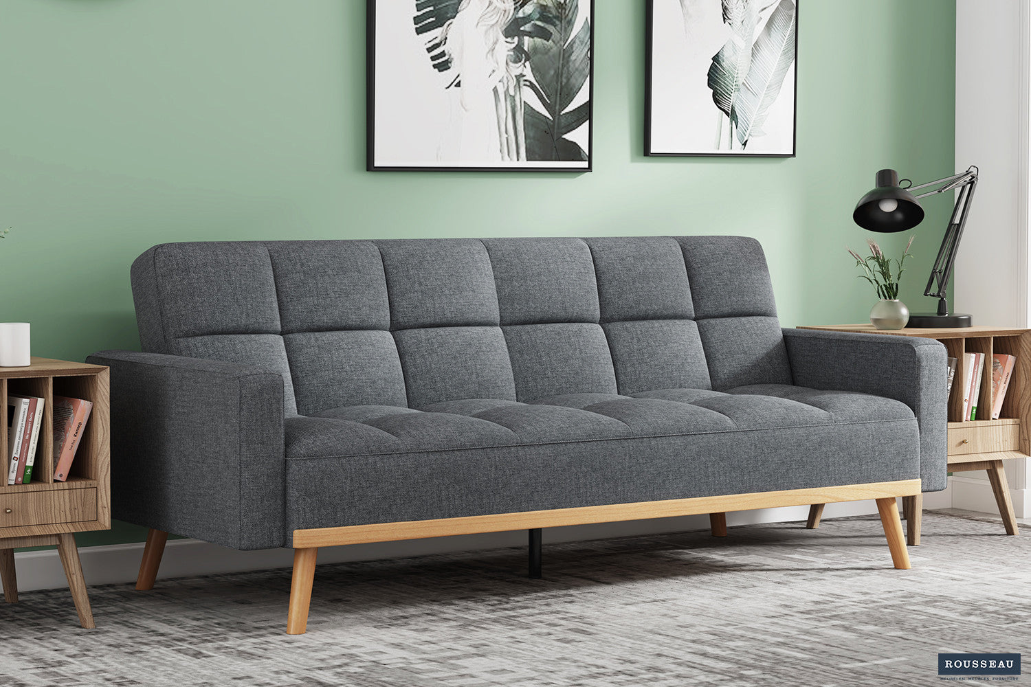 Rousseau - Canapé-lit Adana - Tissu gris foncé – 214 x 84 cm