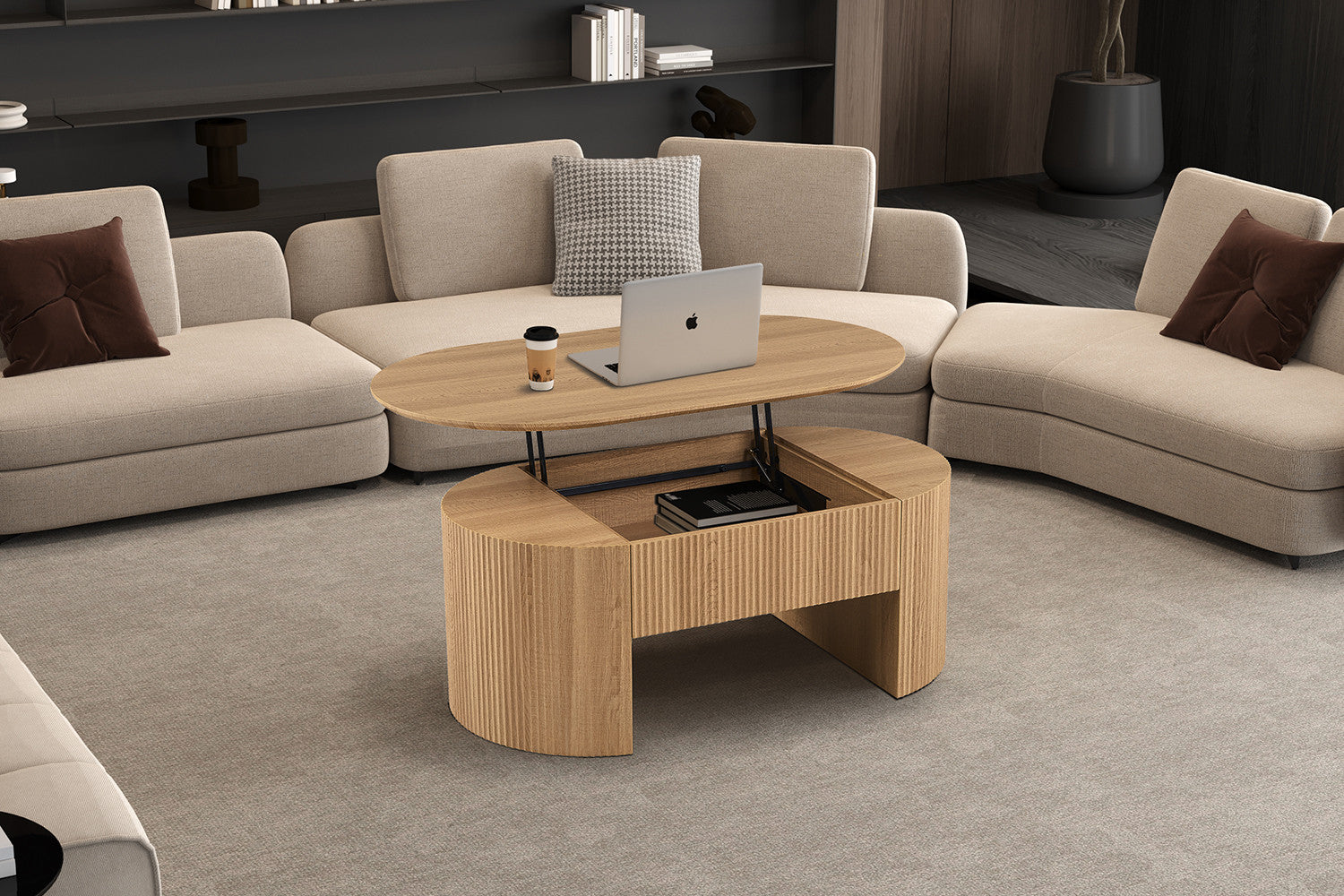 Rousseau - Salontafel Lagos - Lift-top Decor Eik Naturel - 45/62x120x70 cm