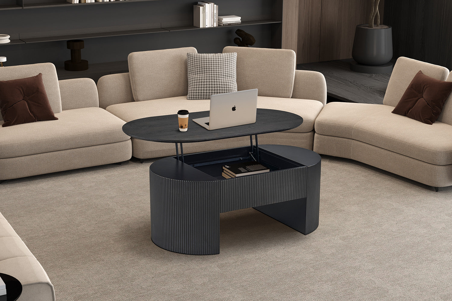 Rousseau - Salontafel Lagos - Lift-top Decor Donkerbruin - 45/62x120x70 cm