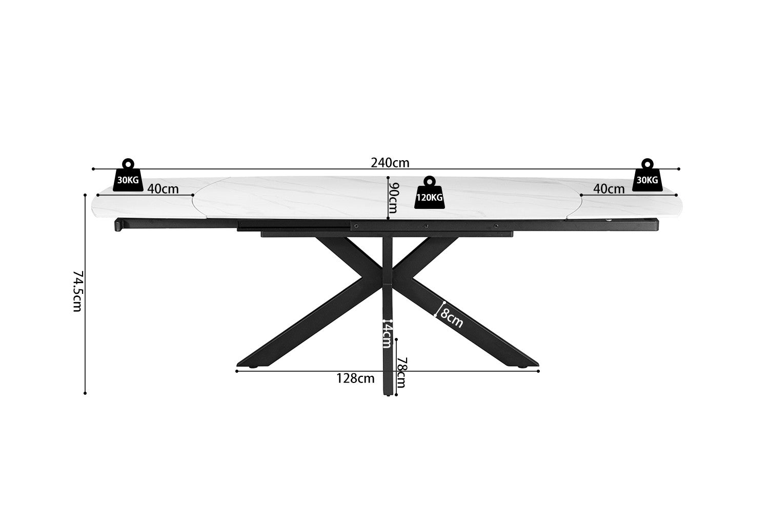 Rousseau - Uitschuifbare tafel Ares - Ovaal -  Steen Wit -  160-240 cm