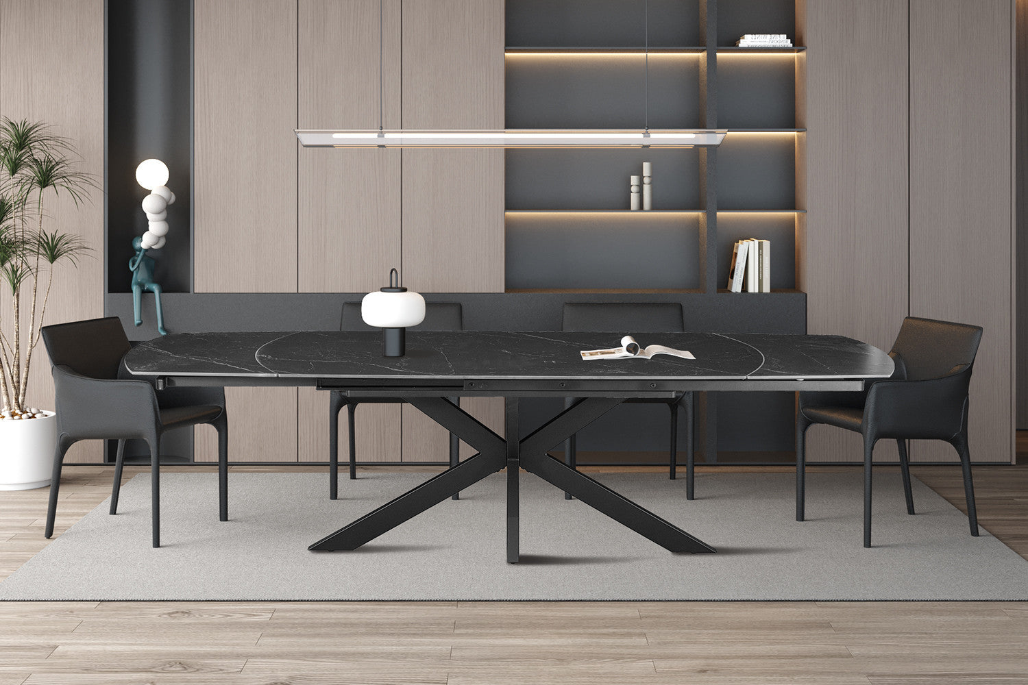 Rousseau - Uitschuifbare tafel Ares - Ovaal -  Steen Zwart - 160-240 cm