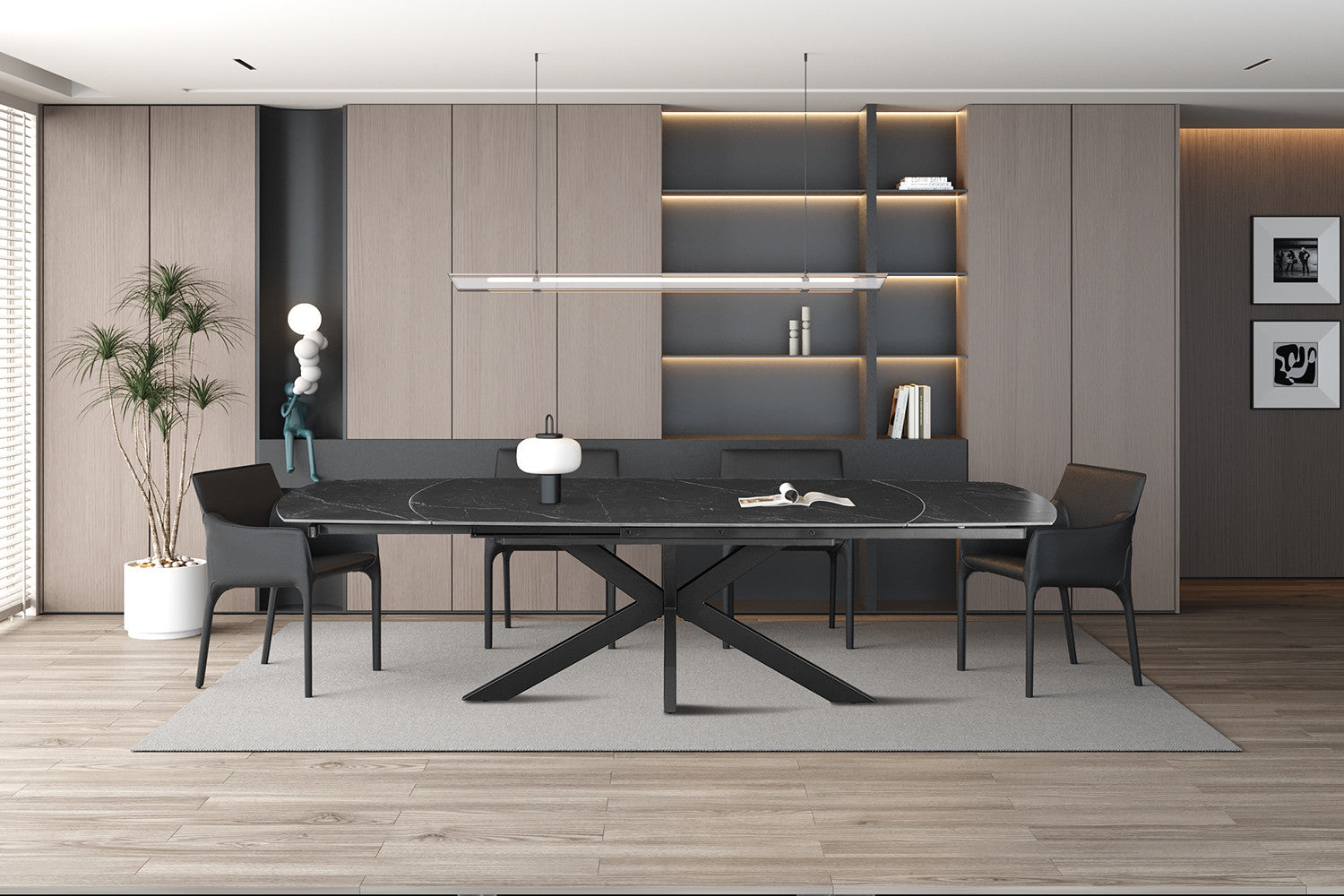 Rousseau - Uitschuifbare tafel Ares - Ovaal -  Steen Zwart - 160-240 cm