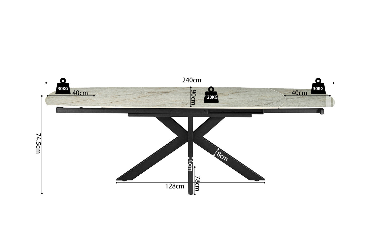 Rousseau - Table extensible Ares - Pierre Beige Brillant - 160-240 cm