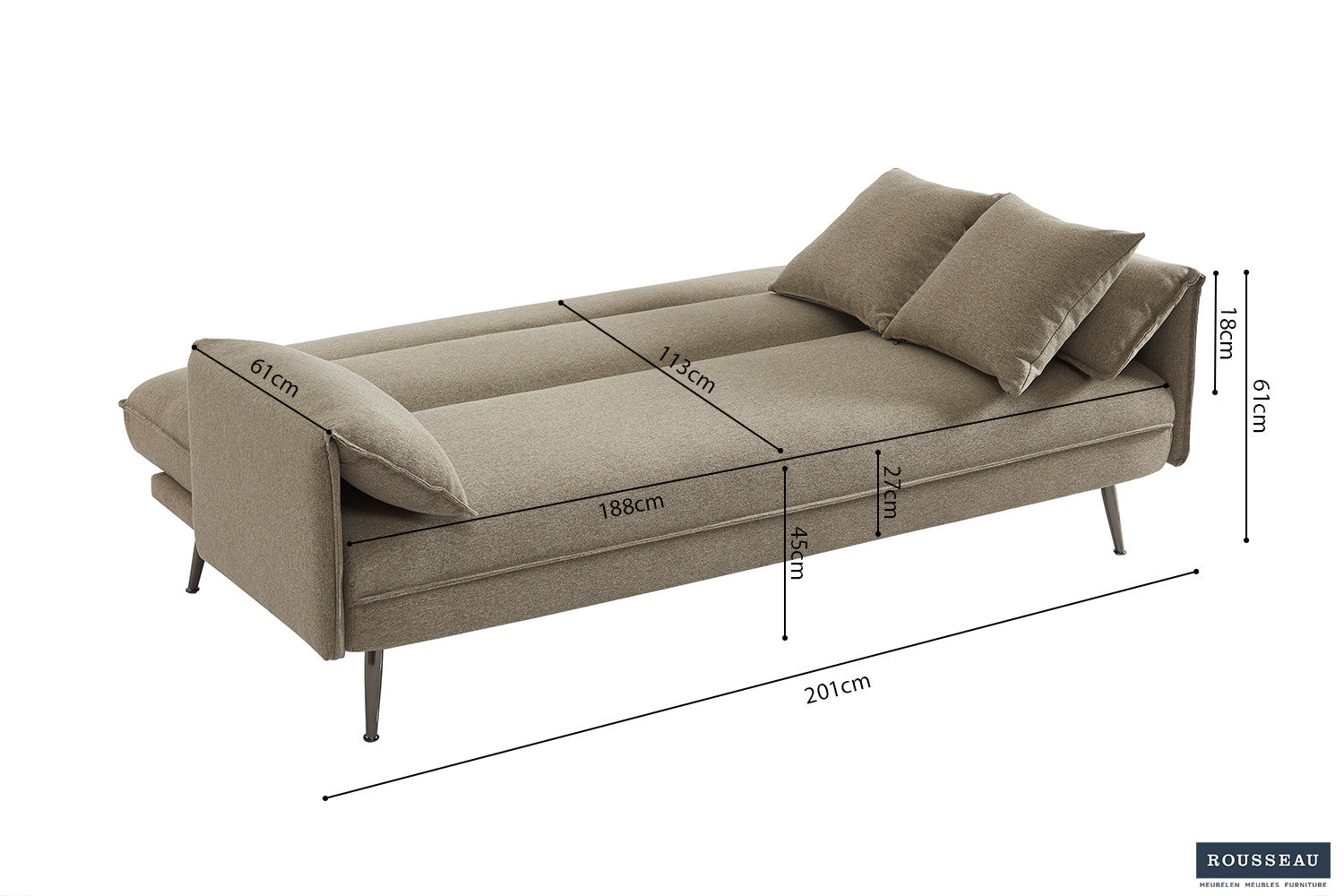 Rousseau - Zetelbed Sivas Beige - 95x199x89 cm