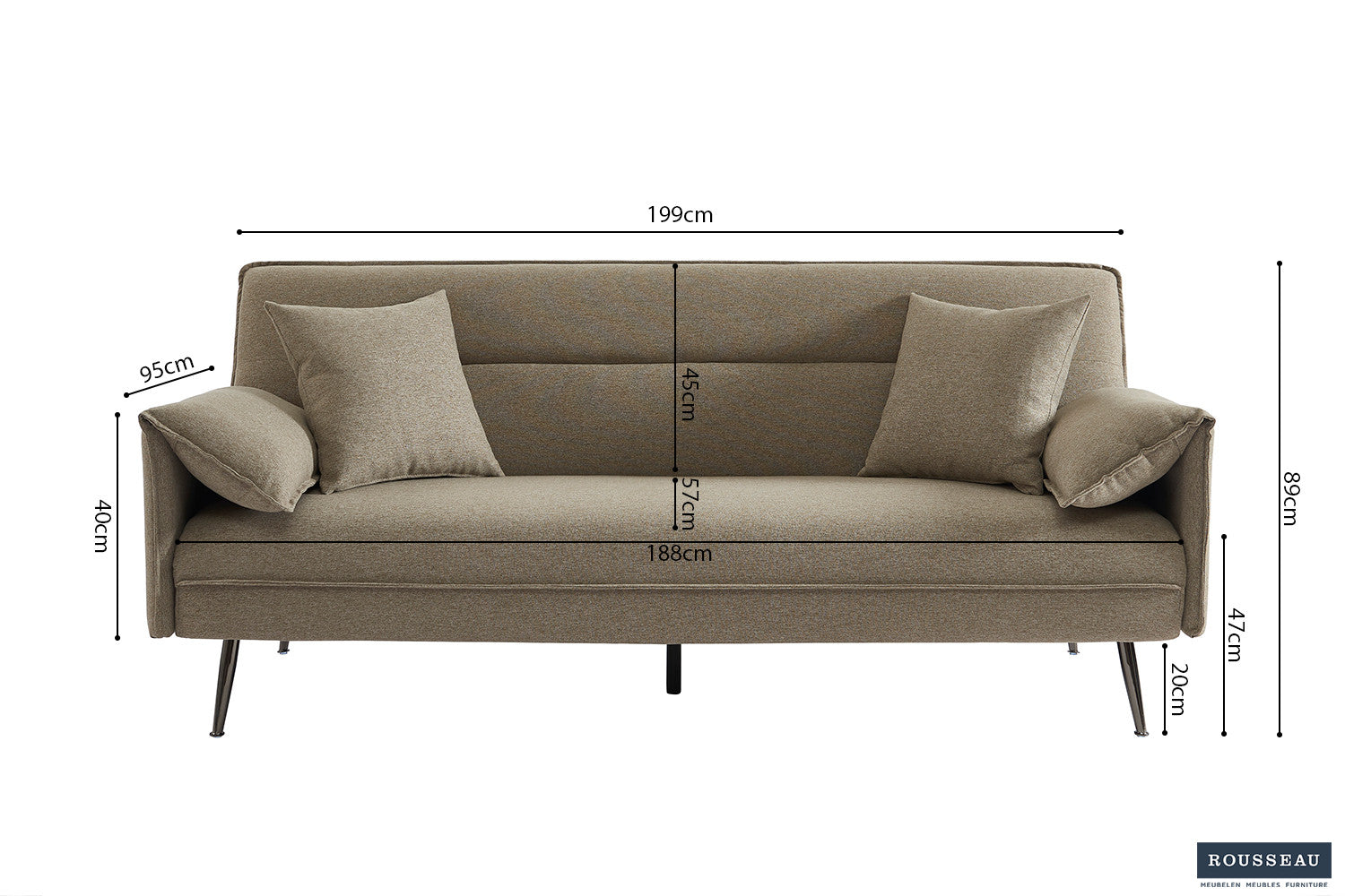 Rousseau - Zetelbed Sivas Beige - 95x199x89 cm