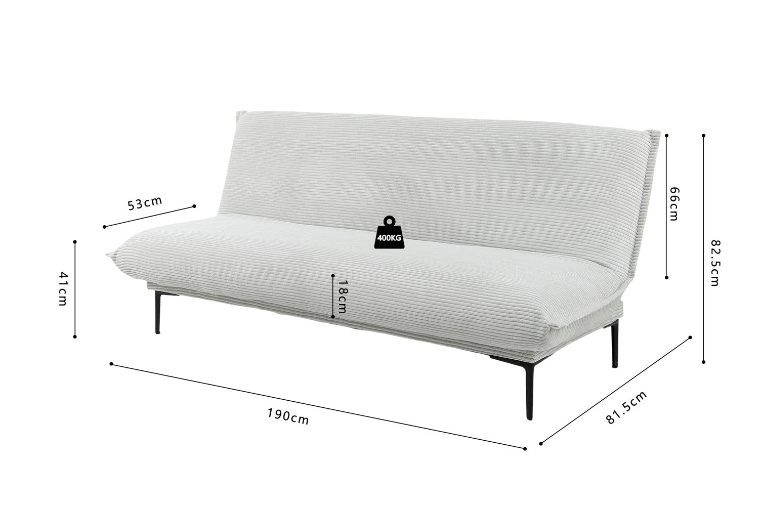 Rousseau - Zetelbed Alisa Corduroy Lichtgrijs - 82.5x190x81.5 cm