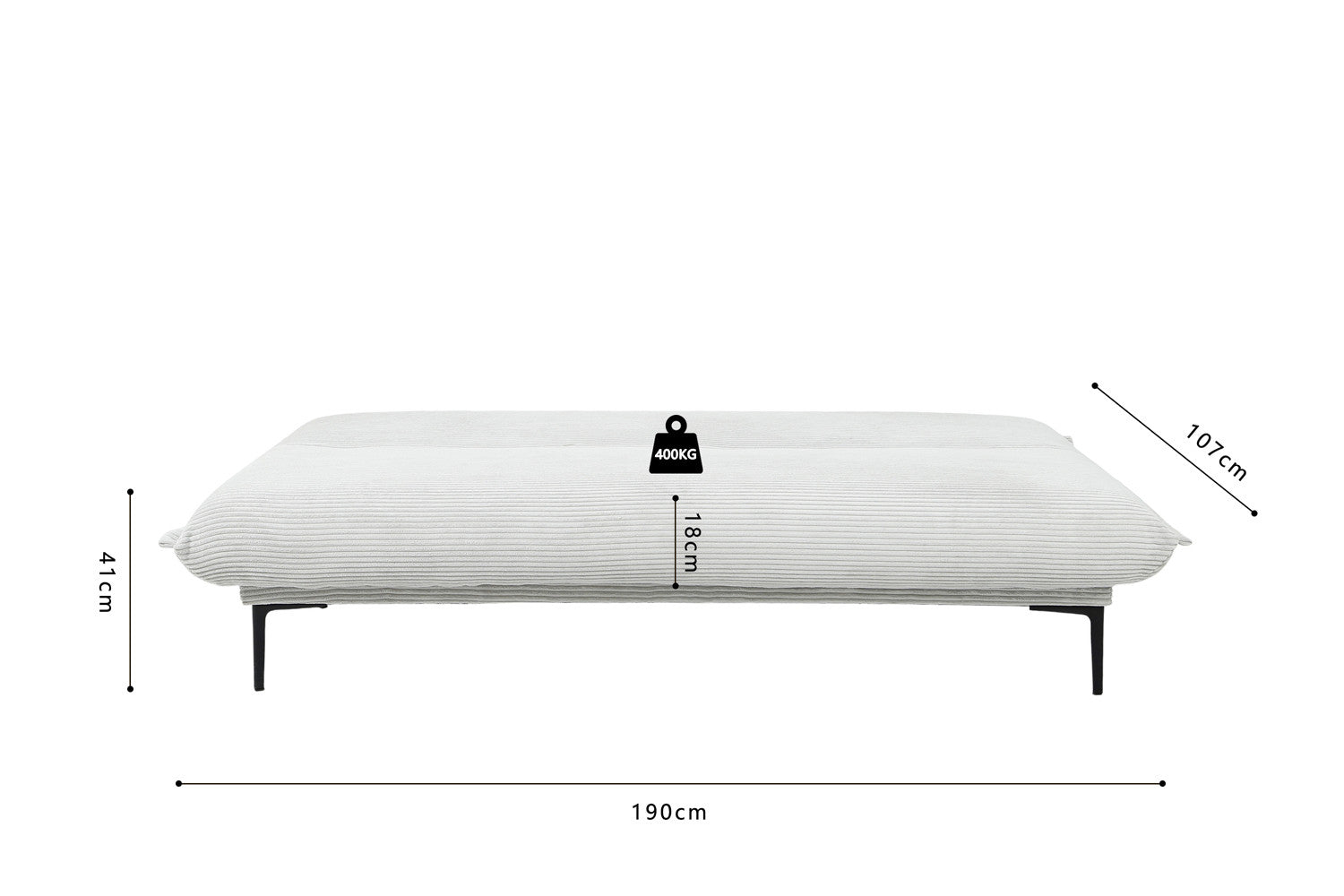 Rousseau - Zetelbed Alisa Corduroy Lichtgrijs - 82.5x190x81.5 cm