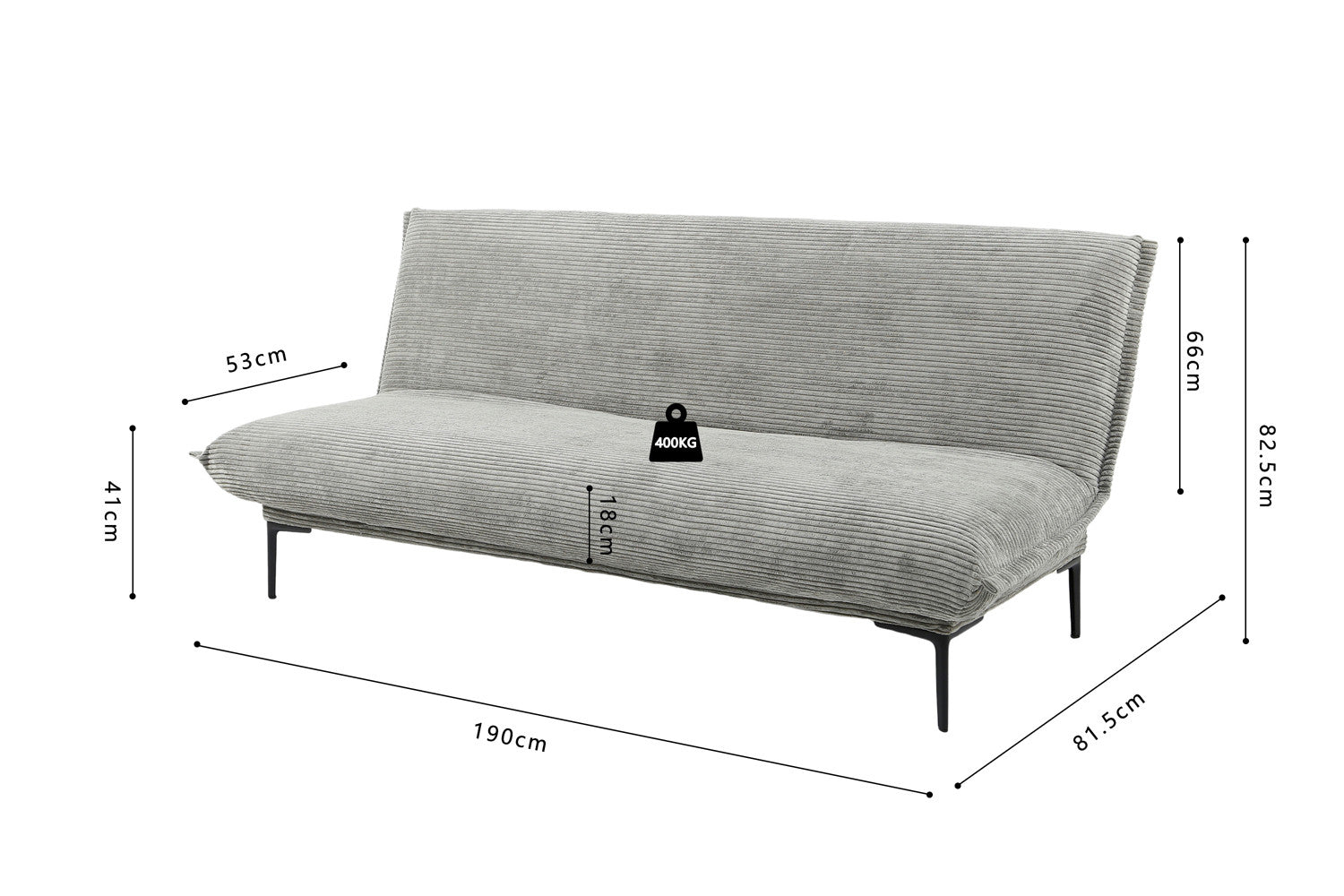 Rousseau - Zetelbed Alisa Corduroy Donkergrijs - 82.5x190x81.5 cm