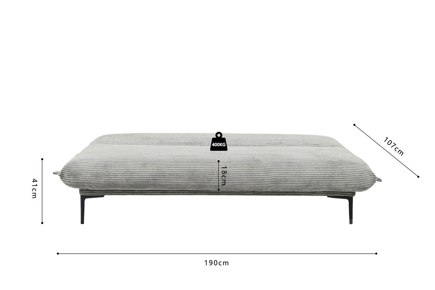 Rousseau - Zetelbed Alisa Corduroy Donkergrijs - 82.5x190x81.5 cm