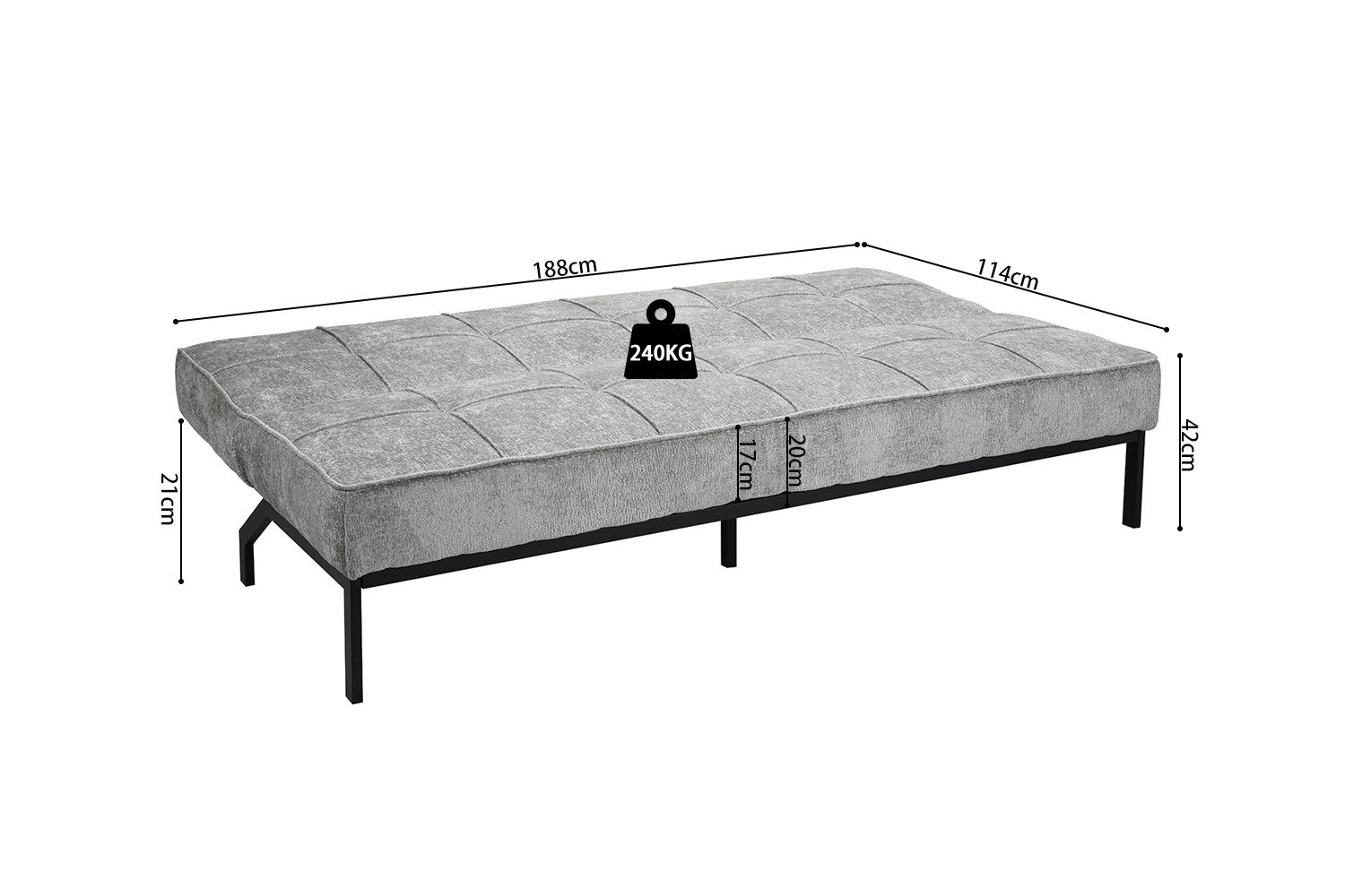 Rousseau - Zetelbed Konya Grijs - 91x188x85 cm
