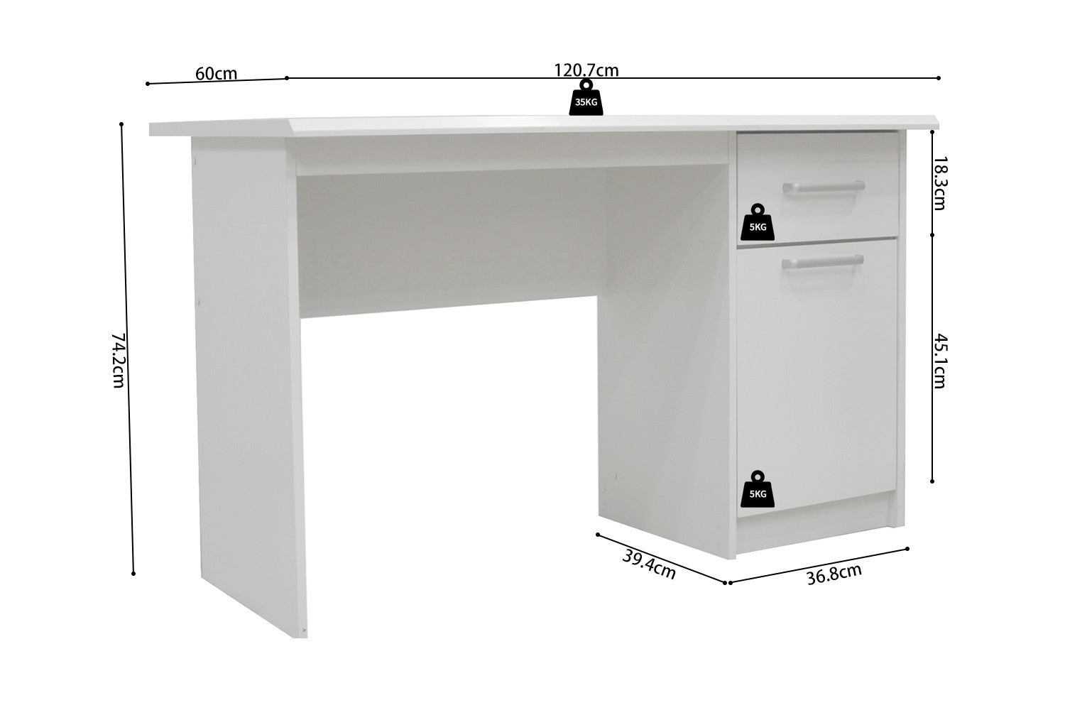 Rousseau - Bureau Milou 1 lade 1 deur Wit - 75x121x60 cm