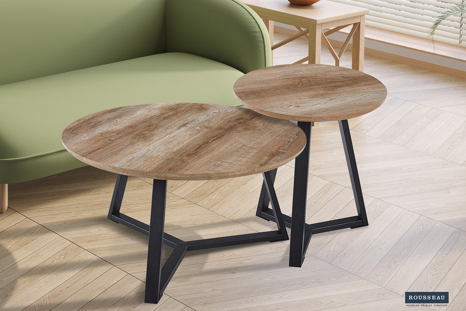 Rousseau - Table d'appoint Paso 2 Décor Vieux Chêne - 46x45x45 cm