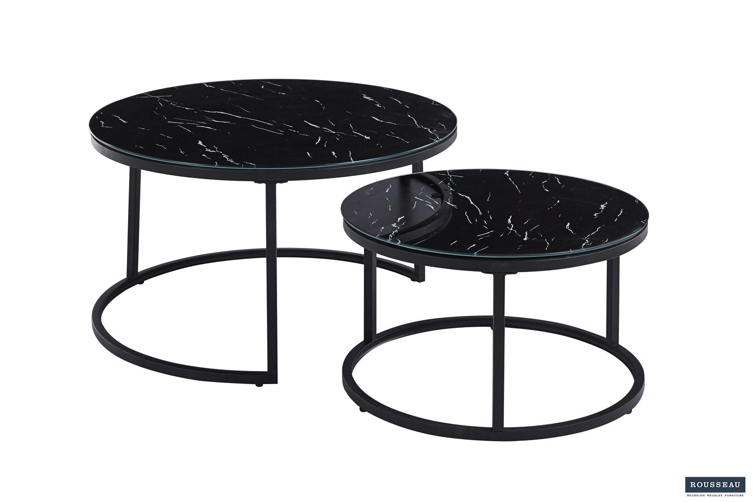 Rousseau - Salontafel Boston Decor Glas Marmer Zwart - 45x80x80cm