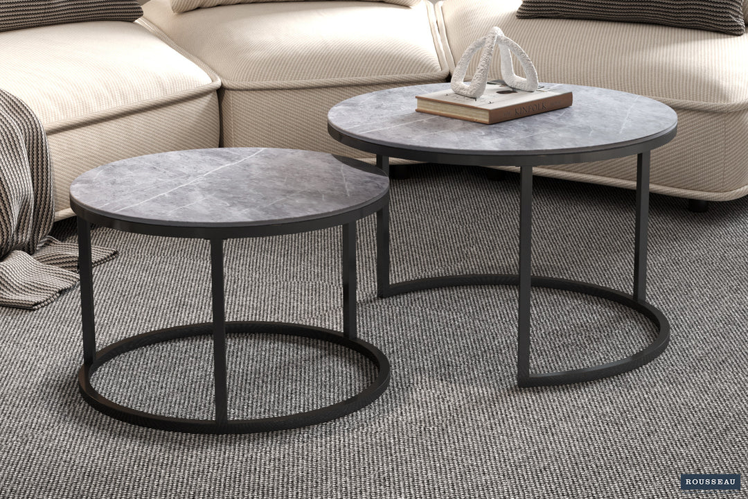 Rousseau - Salontafel Boston Decor Glas Steen Grijs - 45x80x80cm