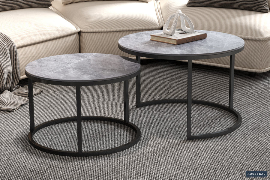 Rousseau - Salontafel Boston Decor Glas Steen Grijs - 45x80x80cm