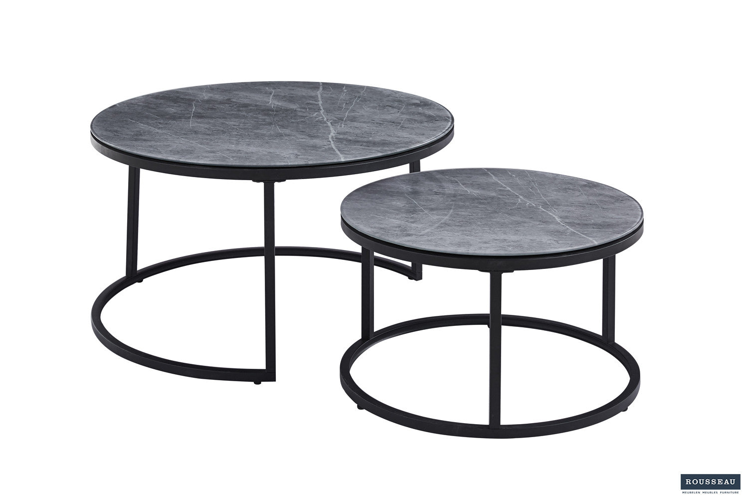 Rousseau - Salontafel Boston Decor Glas Steen Grijs - 45x80x80cm