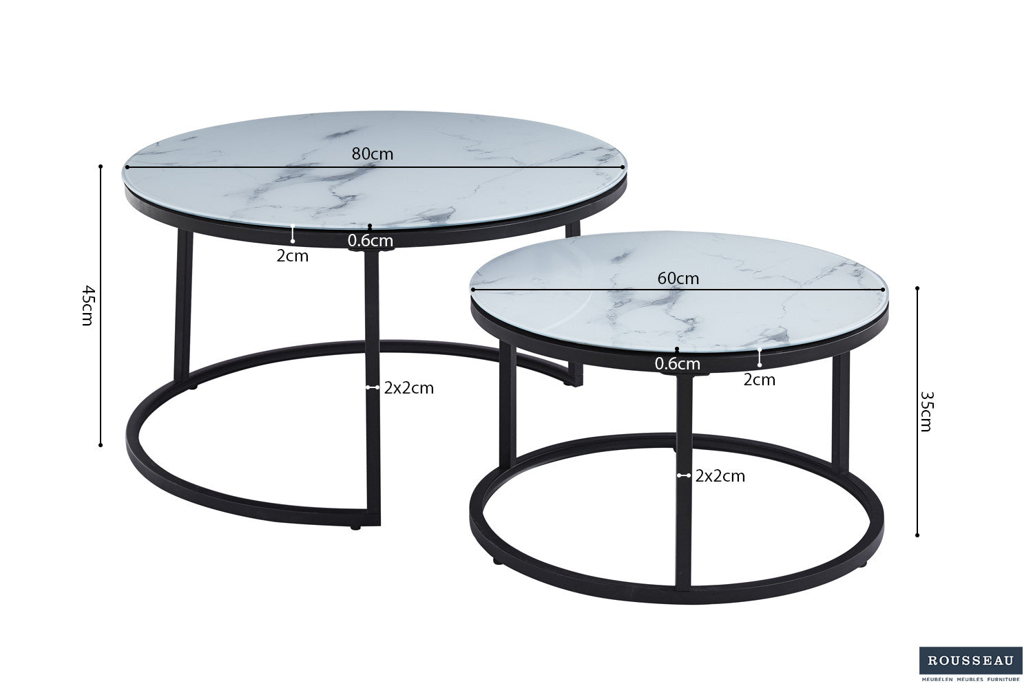 Rousseau - Salontafel Boston Decor Glas Marmer Wit - 45x80x80cm