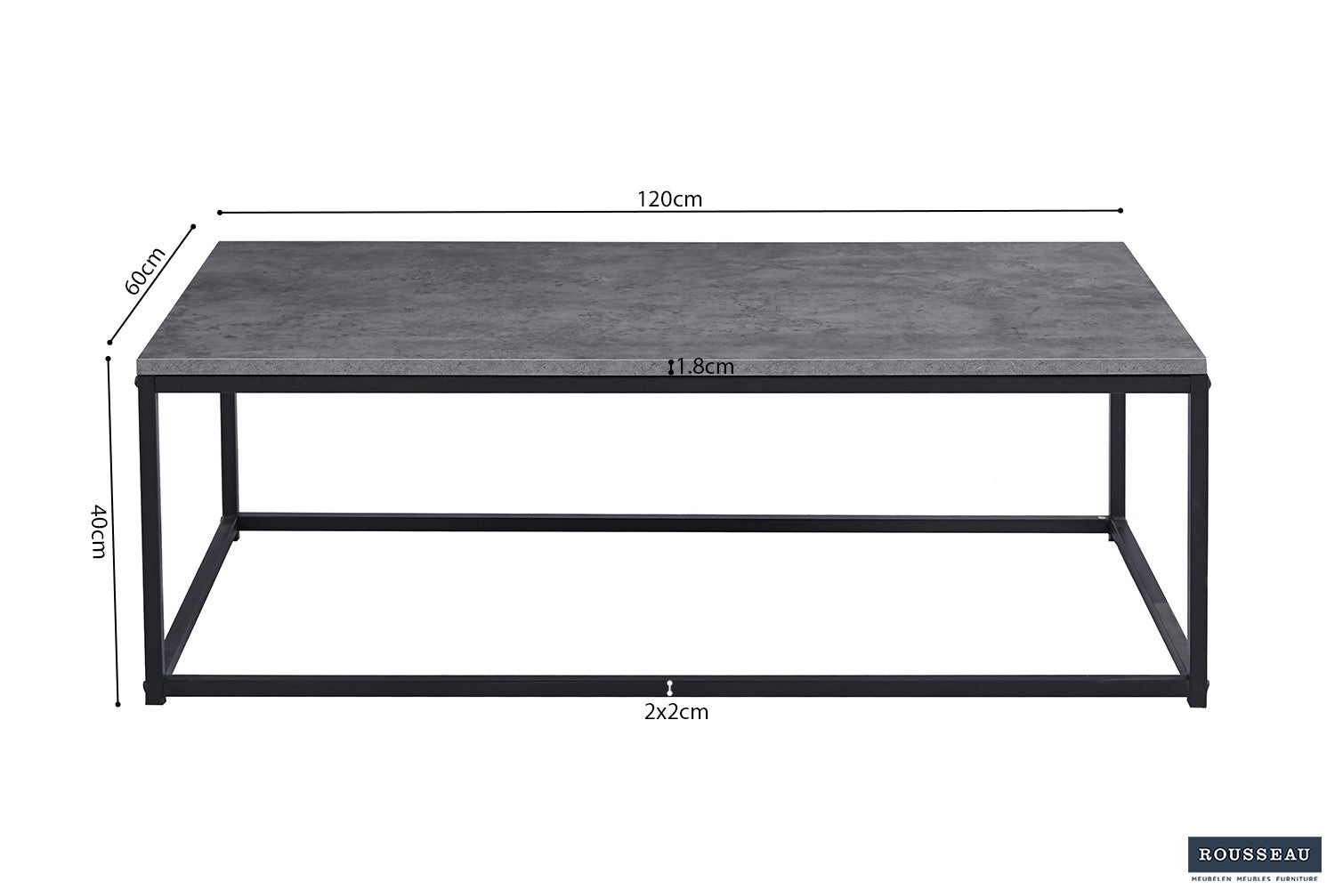 Rousseau - Table basse Dallas Décor Pierre Gris - 40x120x60 cm