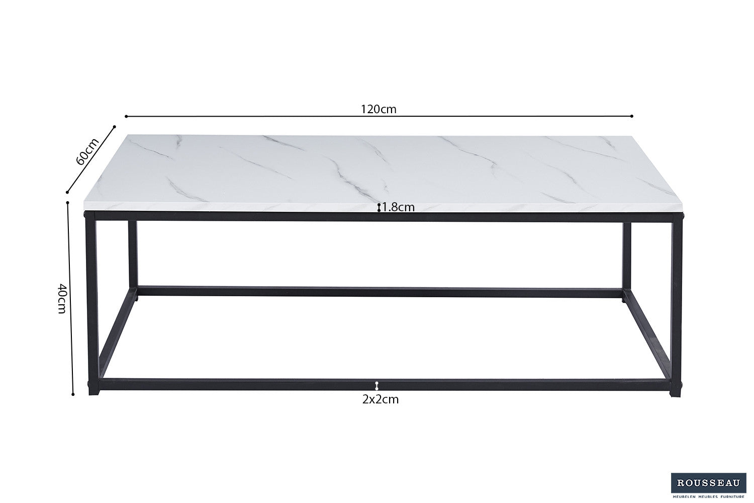 Rousseau - Table basse Dallas Décor Marbre Blanc - 40x120x60 cm