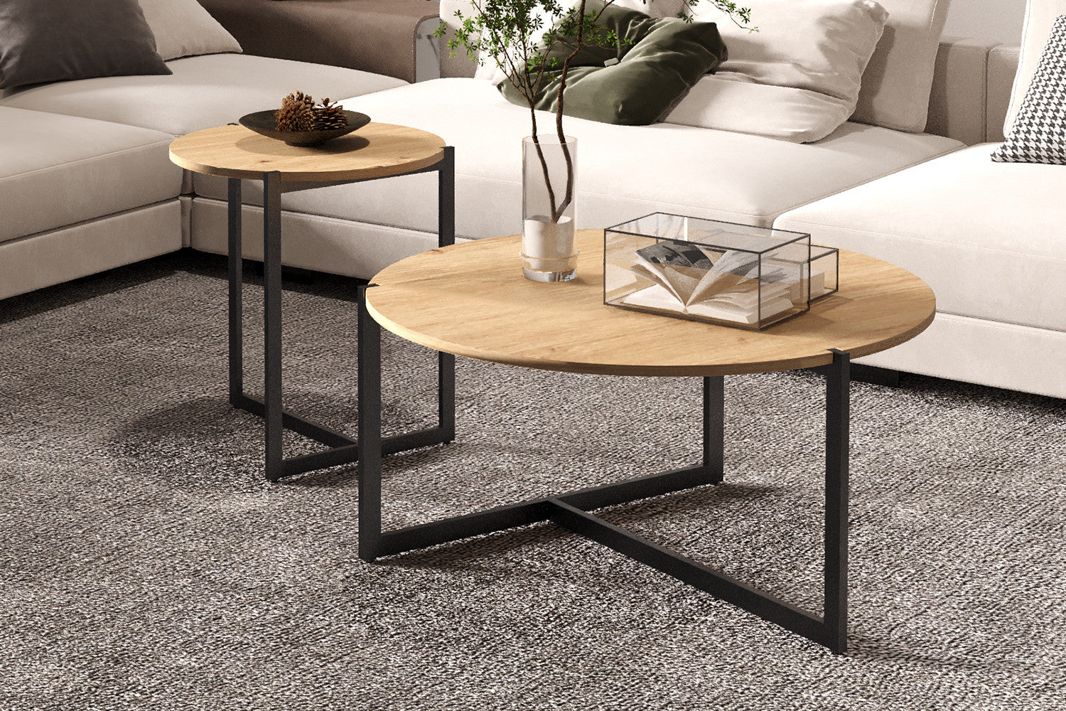 Rousseau - Set van 2 Salontafels Pola Decor Oude eik - 50x45x80cm