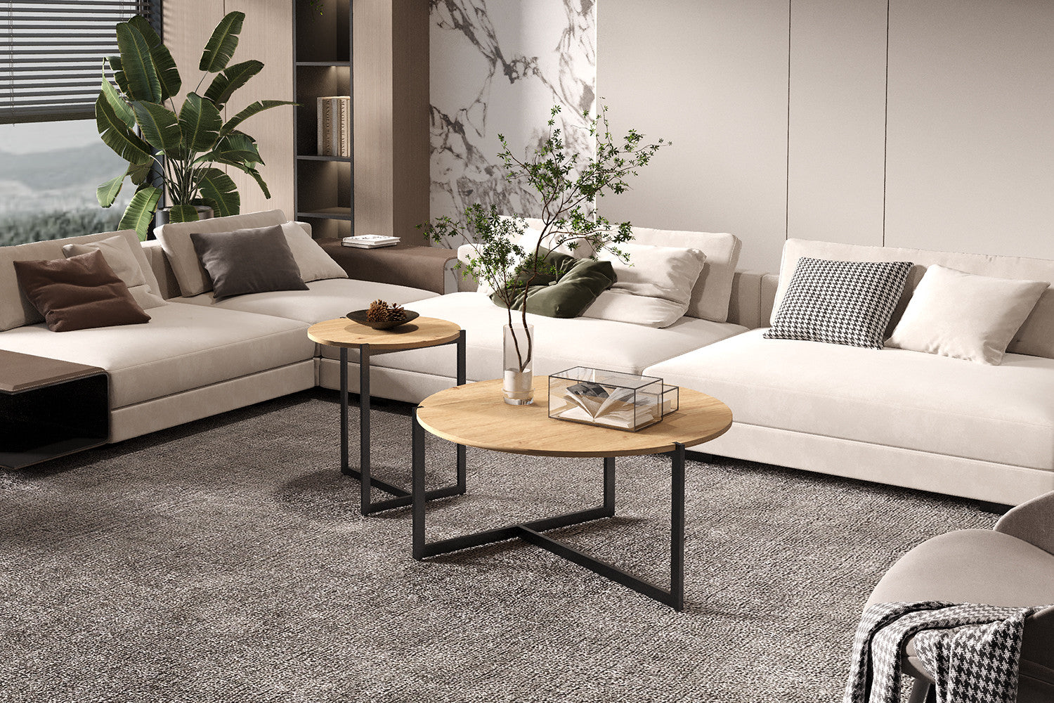 Rousseau - Set van 2 Salontafels Pola Decor Oude eik - 50x45x80cm