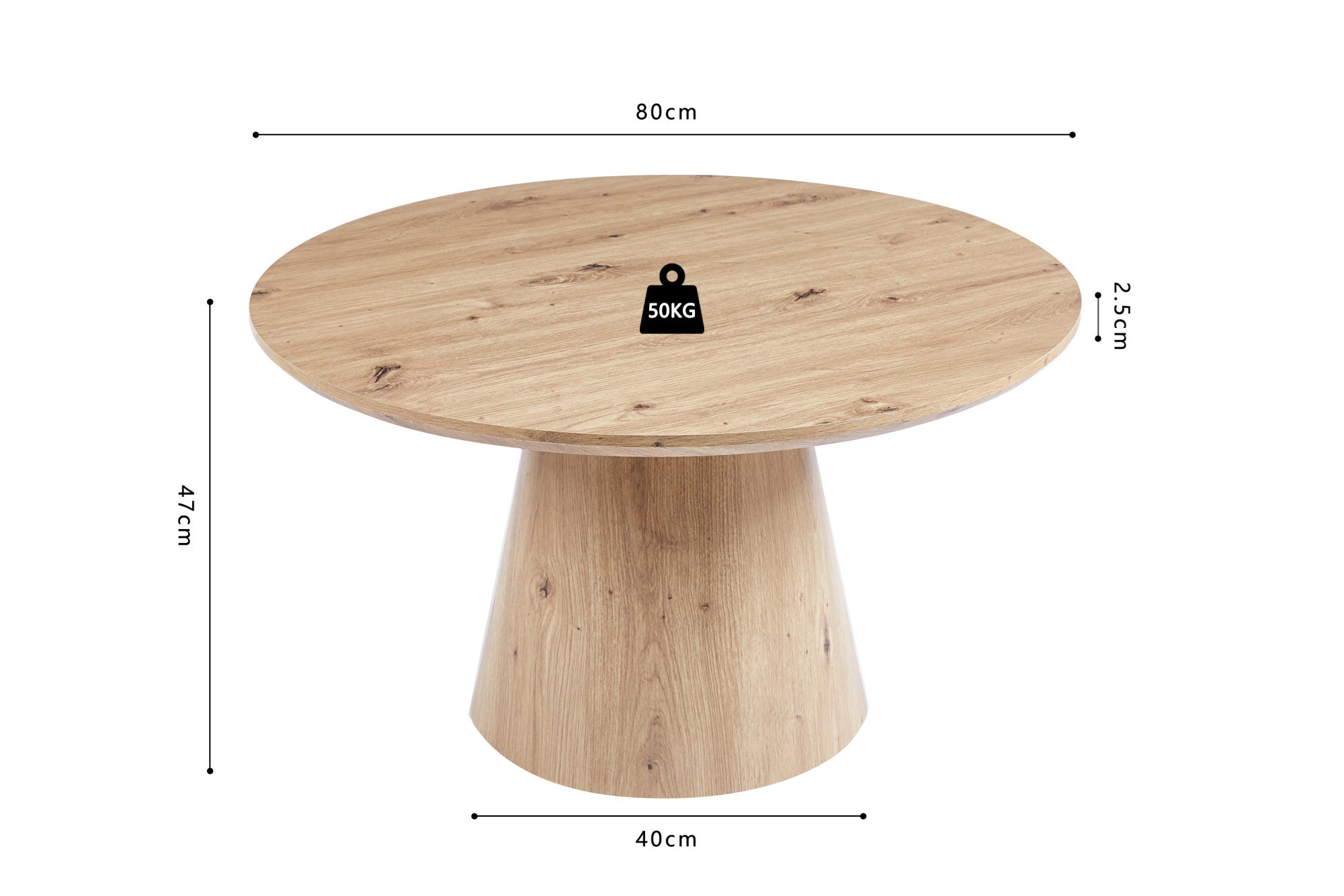 Rousseau - Salontafel Lukas 80 cm Decor Oude eik - 45x80x80 cm