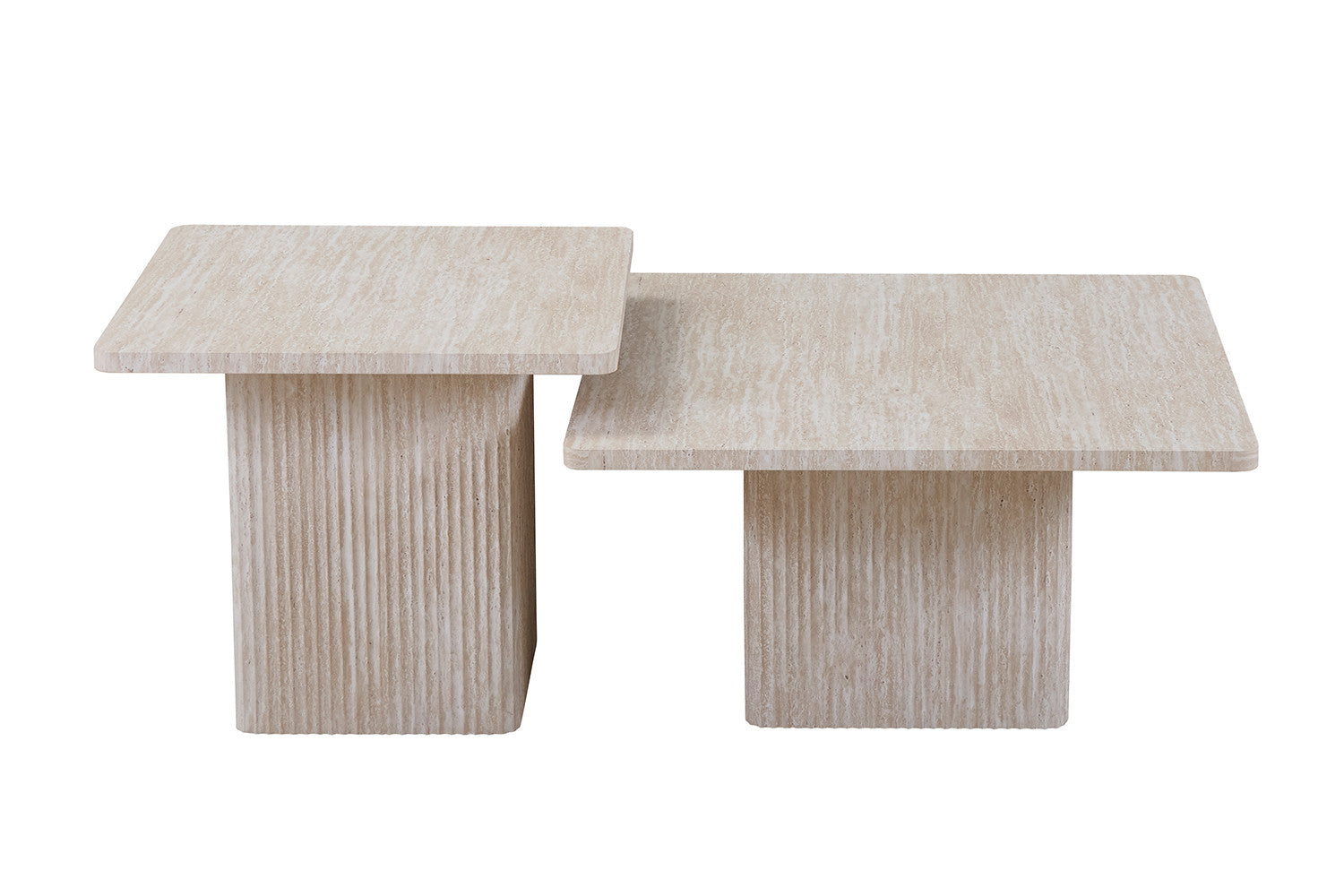 Rousseau - Set van 2 Salontafels Bobby Decor travertin Beige - 52x60x80cm