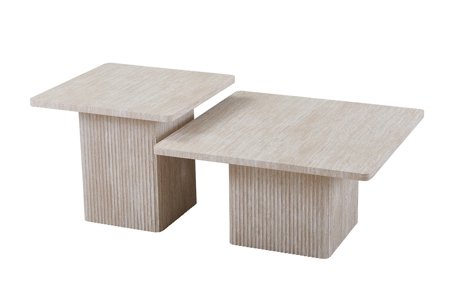 Rousseau - Set van 2 Salontafels Bobby Decor travertin Beige - 52x60x80cm