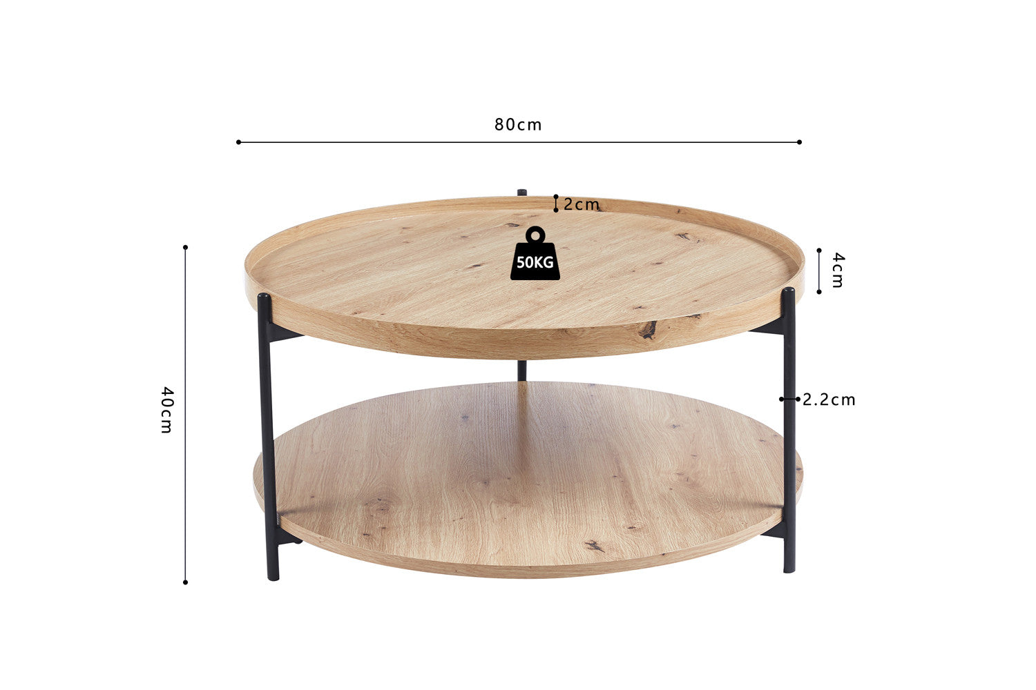 Rousseau - Salontafel Dalina 80 cm Decor Oude eik - 40x80x80 cm