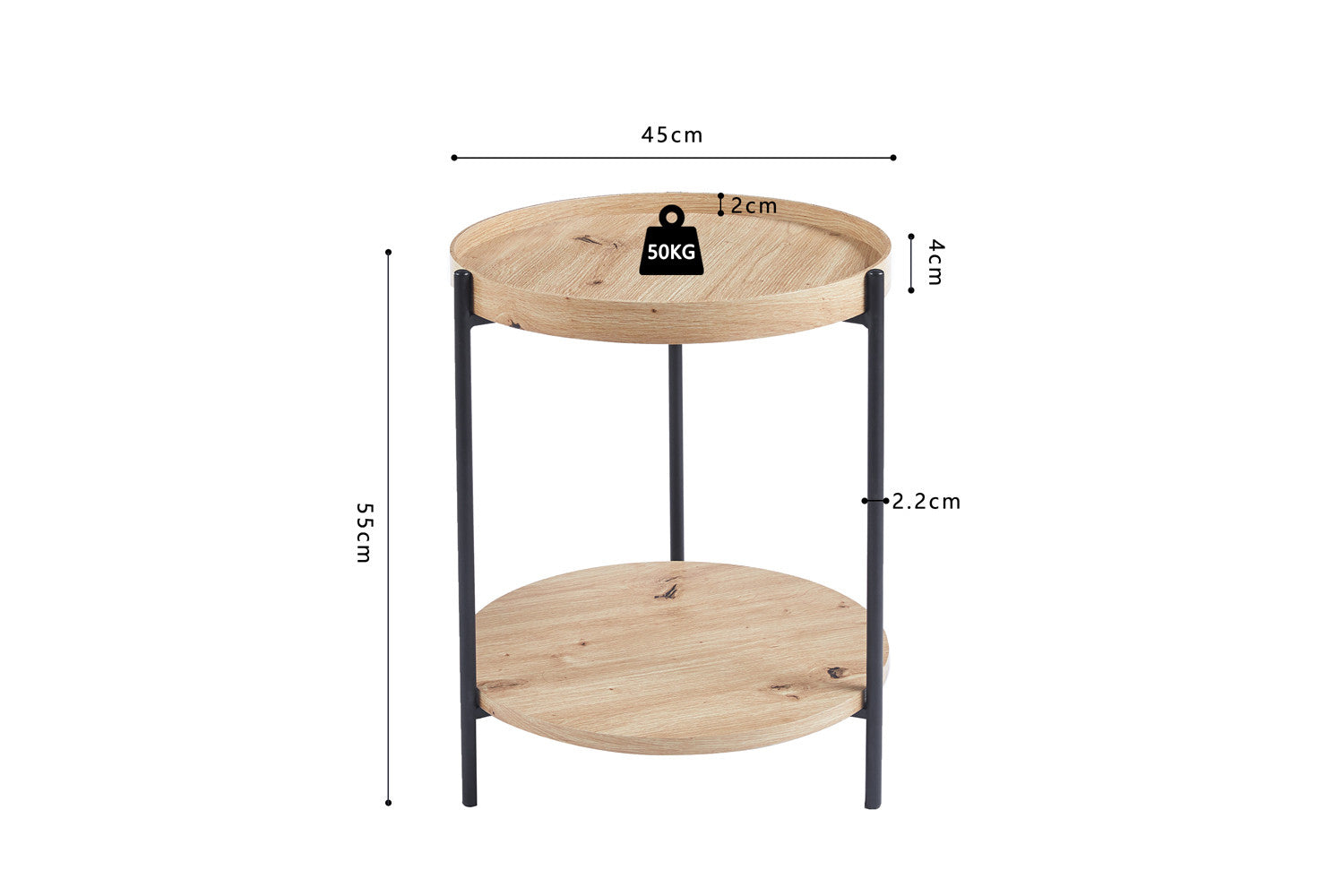 Rousseau - Salontafel Dalina 45 cm Decor Oude eik - 55x45x45 cm