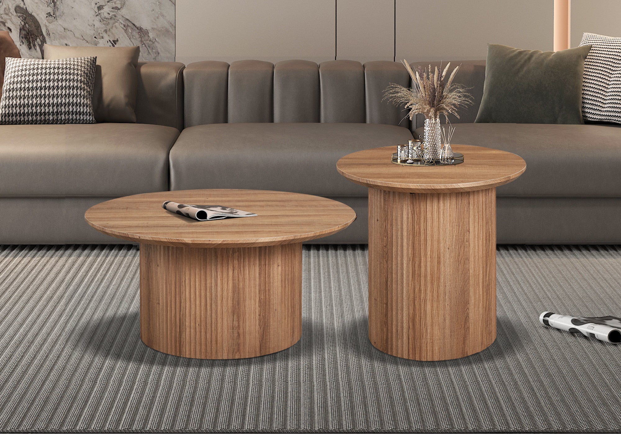 Rousseau - Table basse Lagos 50 cm Ronde Décor Vieux chêne - 46x50x50 cm