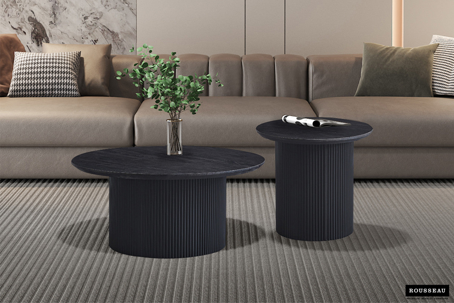 Rousseau - Table Basse Lagos 80 cm Ronde Décor Marron Foncé - 38x80x80 cm