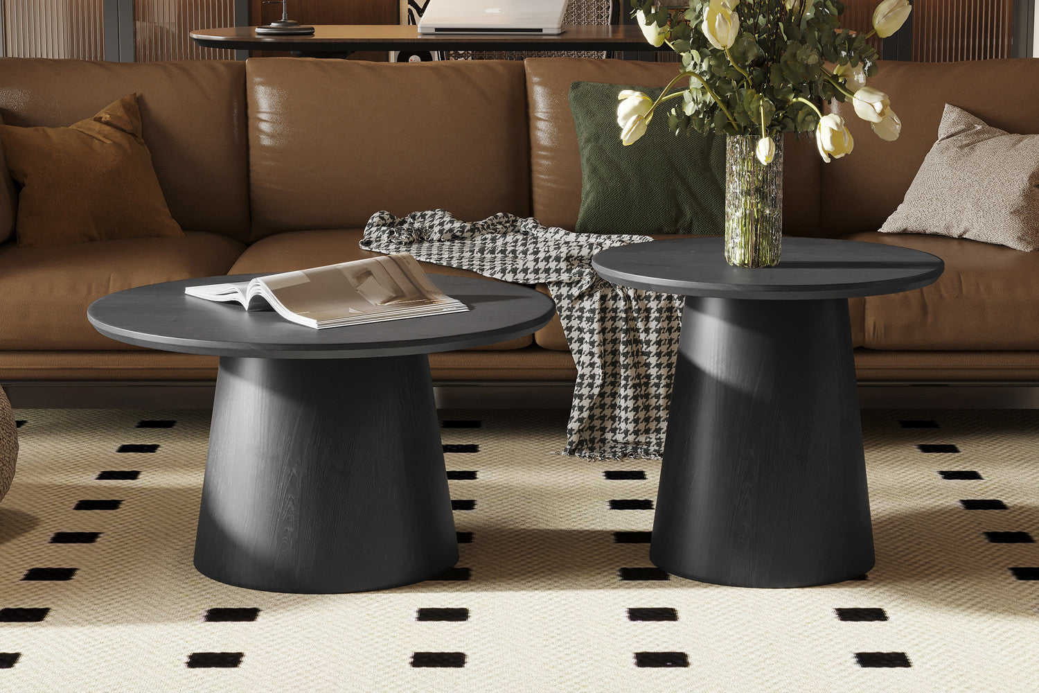 Rousseau - Table d'appoint Miklos 60 cm Ronde Décor Marron foncé - 49,5x60x60 cm