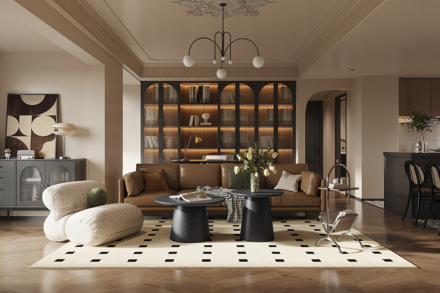 Rousseau - Table d'appoint Miklos 60 cm Ronde Décor Marron foncé - 49,5x60x60 cm