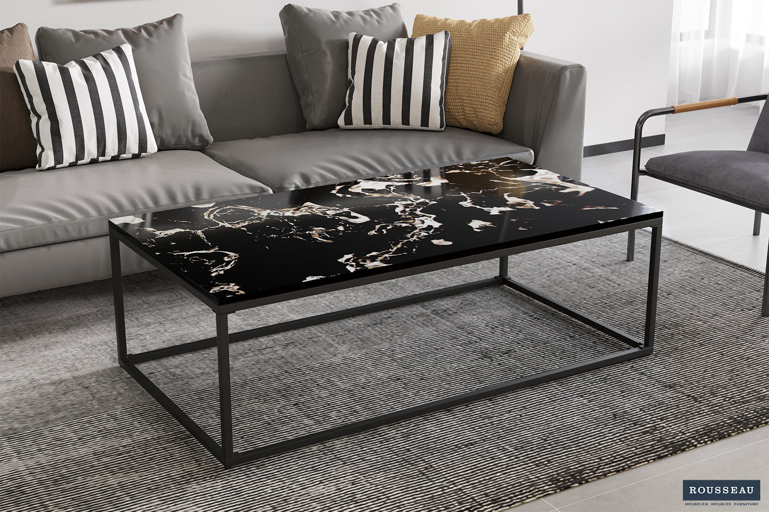 Rousseau - PROMO - Salontafel Livorno Composiet Marmer Zwart - 35x120x60  cm