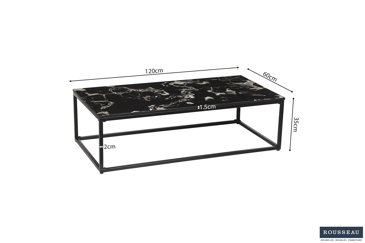 Rousseau - Salontafel Livorno Composiet Marmer Zwart - 35x120x60  cm