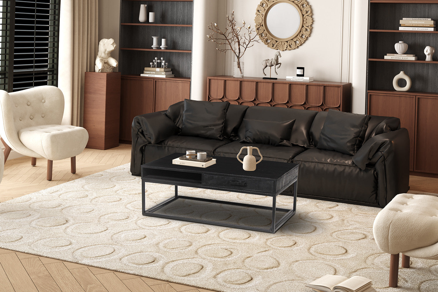 Rousseau - Salontafel Madeira met lade Mango hout zwart - 40x110x60 cm
