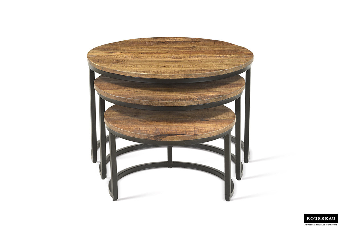 Rousseau - Salontafel Arnod 3-delig Mango hout - 30x50x50cm