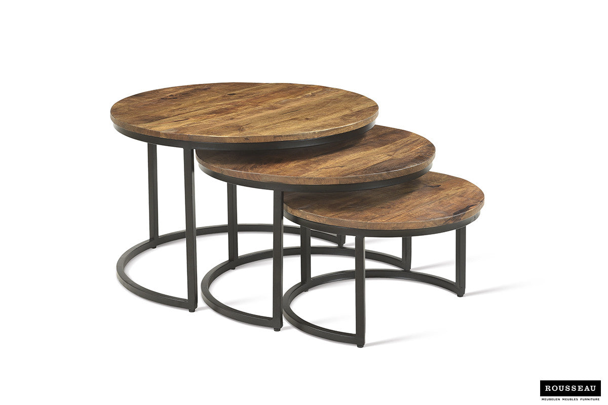 Rousseau - Salontafel Arnod 3-delig Mango hout - 30x50x50cm