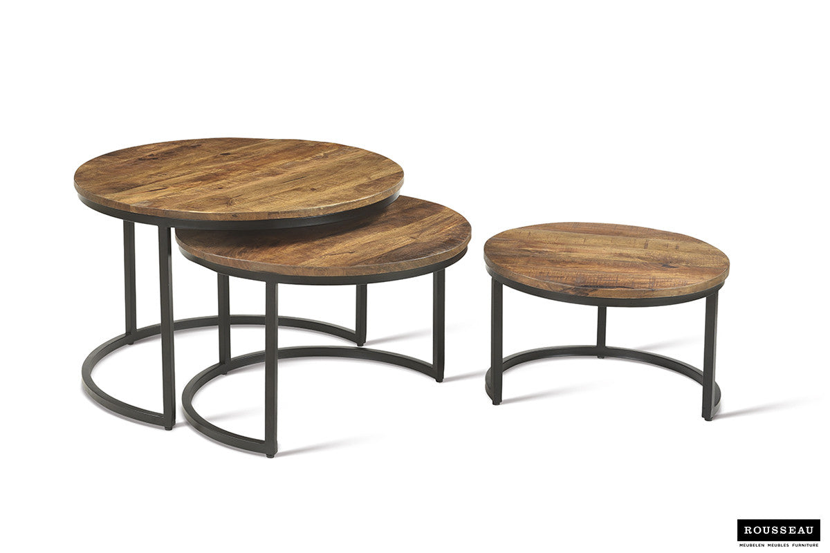 Rousseau - Salontafel Arnod 3-delig Mango hout - 30x50x50cm