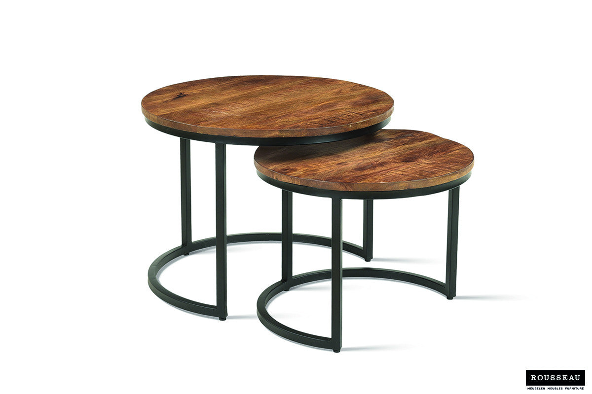 Rousseau - Salontafel Goja 2-delig Mango hout - 38x50x50cm