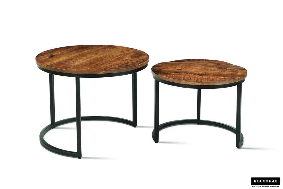 Rousseau - Salontafel Goja 2-delig Mango hout - 38x50x50cm