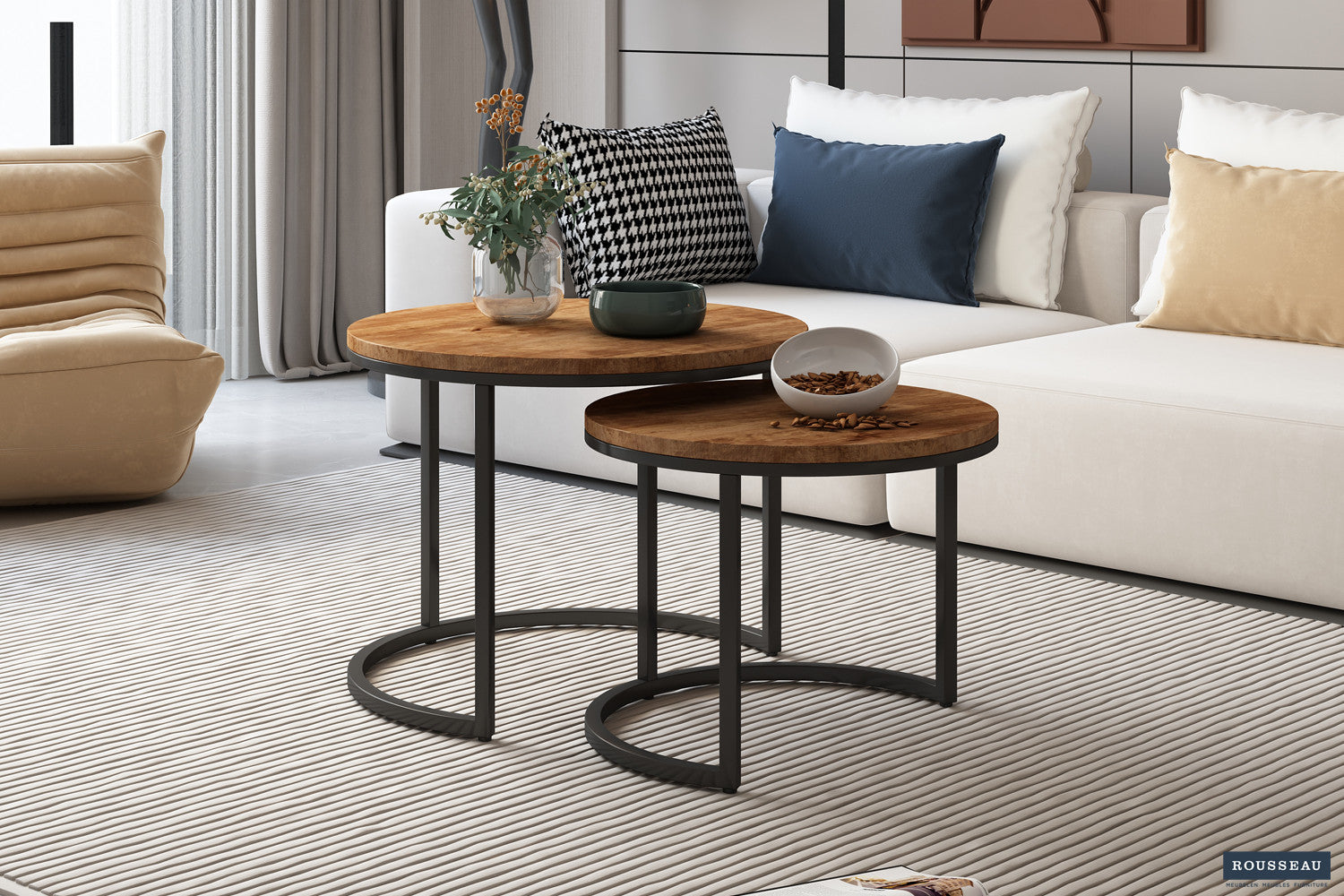 Rousseau - Salontafel Goja 2-delig Mango hout - 38x50x50cm