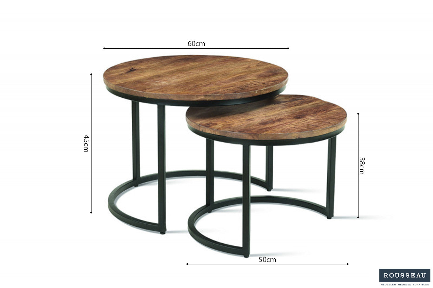Rousseau - Salontafel Goja 2-delig Mango hout - 38x50x50cm