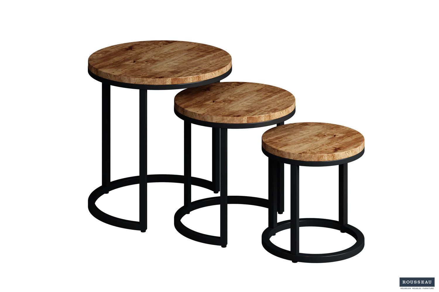Rousseau - Table d'appoint Plano 3 pièces Bois de manguier - 30x30x30cm