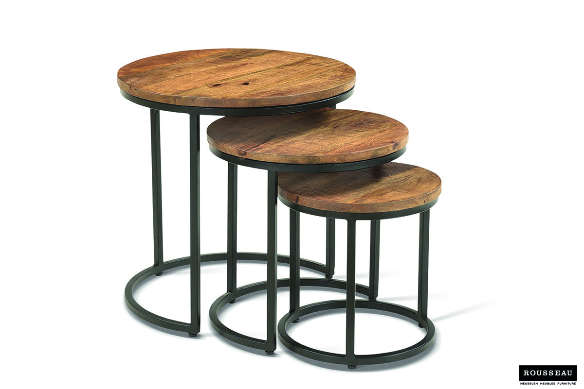 Rousseau - Table d'appoint Plano 3 pièces Bois de manguier - 30x30x30cm