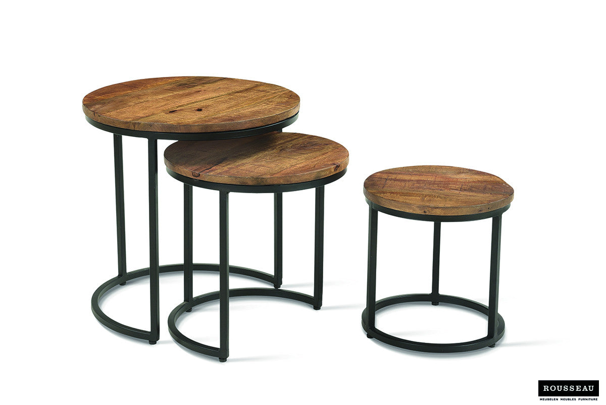 Rousseau - Table d'appoint Plano 3 pièces Bois de manguier - 30x30x30cm